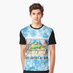 Blue tie-dye QUIET ARTIST AT WORK Graphic T-Shirt